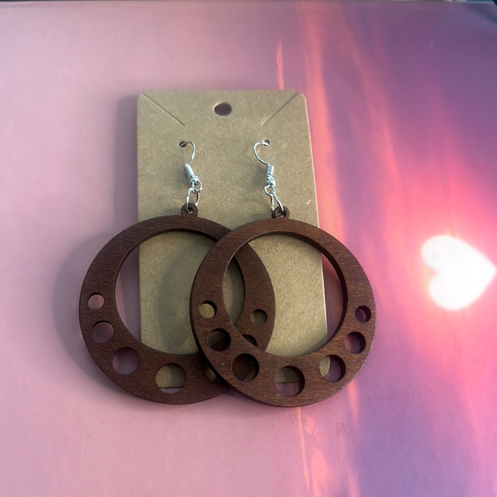 Brown Geometric Hoop Earrings with Perforated Design